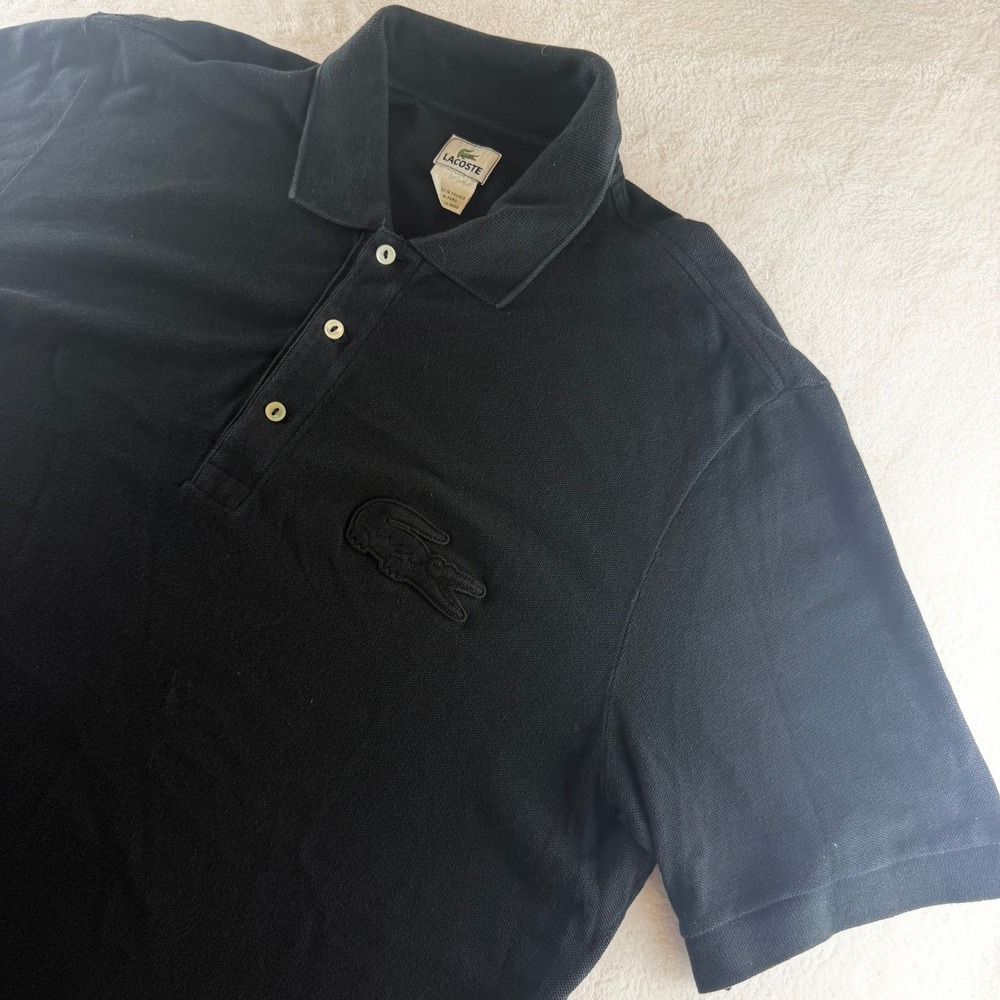 Lacoste Big Croc Polo Shirt Black Mens XXL 7 Short Sleeve Pique Pima Cotton